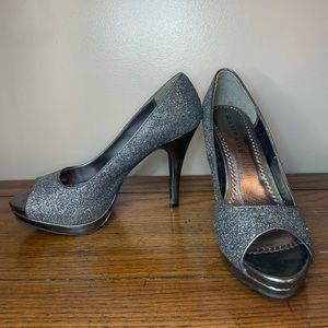 Silver Rampage Open Toe Pumps